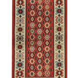 Handwoven Turkish Kilim Rug, 1960s Red Geometric Tribal Rugs 98 x 181 cm