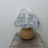 Wooden base lamp with blue toile de Jouy lampshade