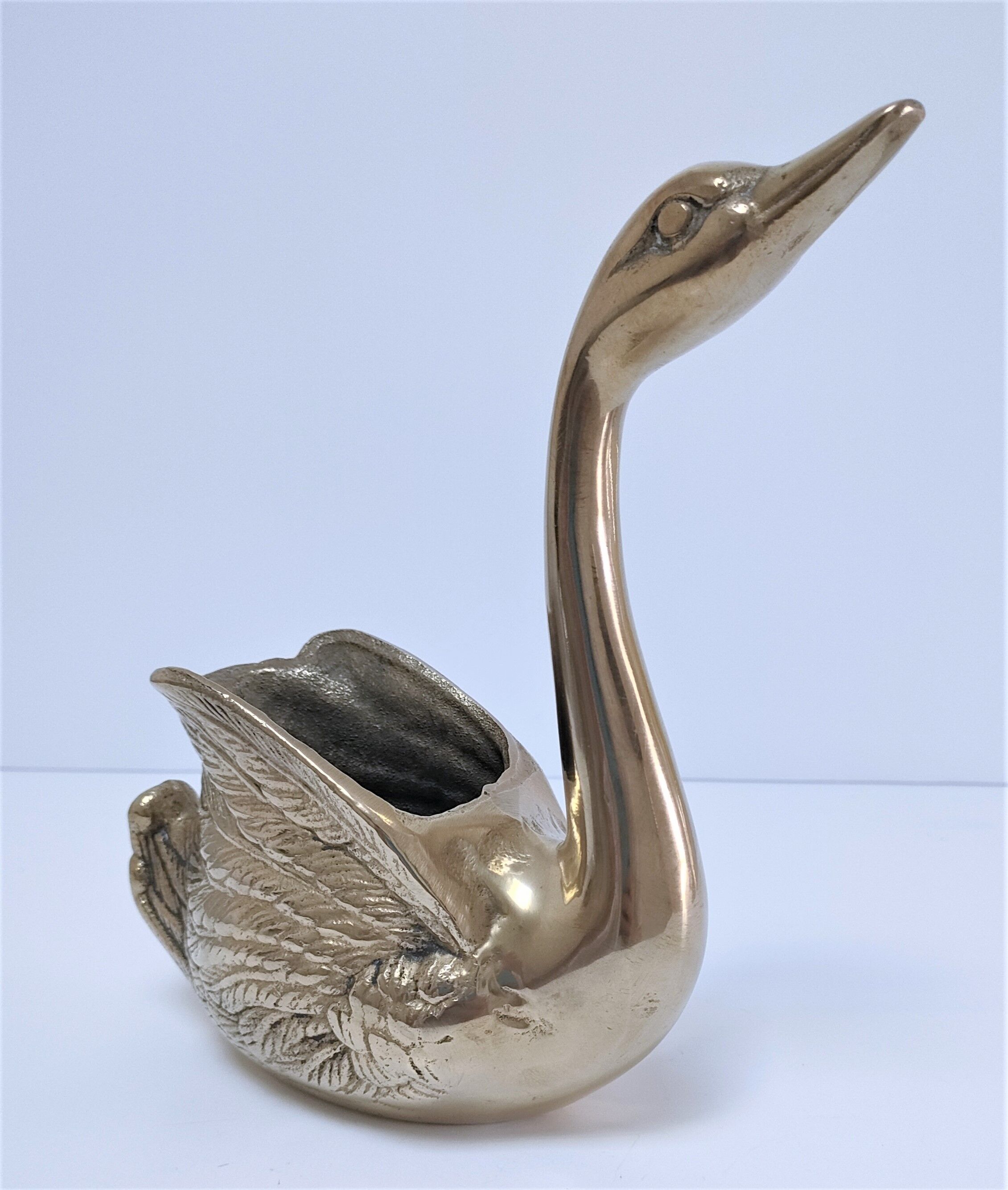 Zoomorphic solid brass swan pen holder