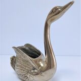 Zoomorphic solid brass swan pen holder
