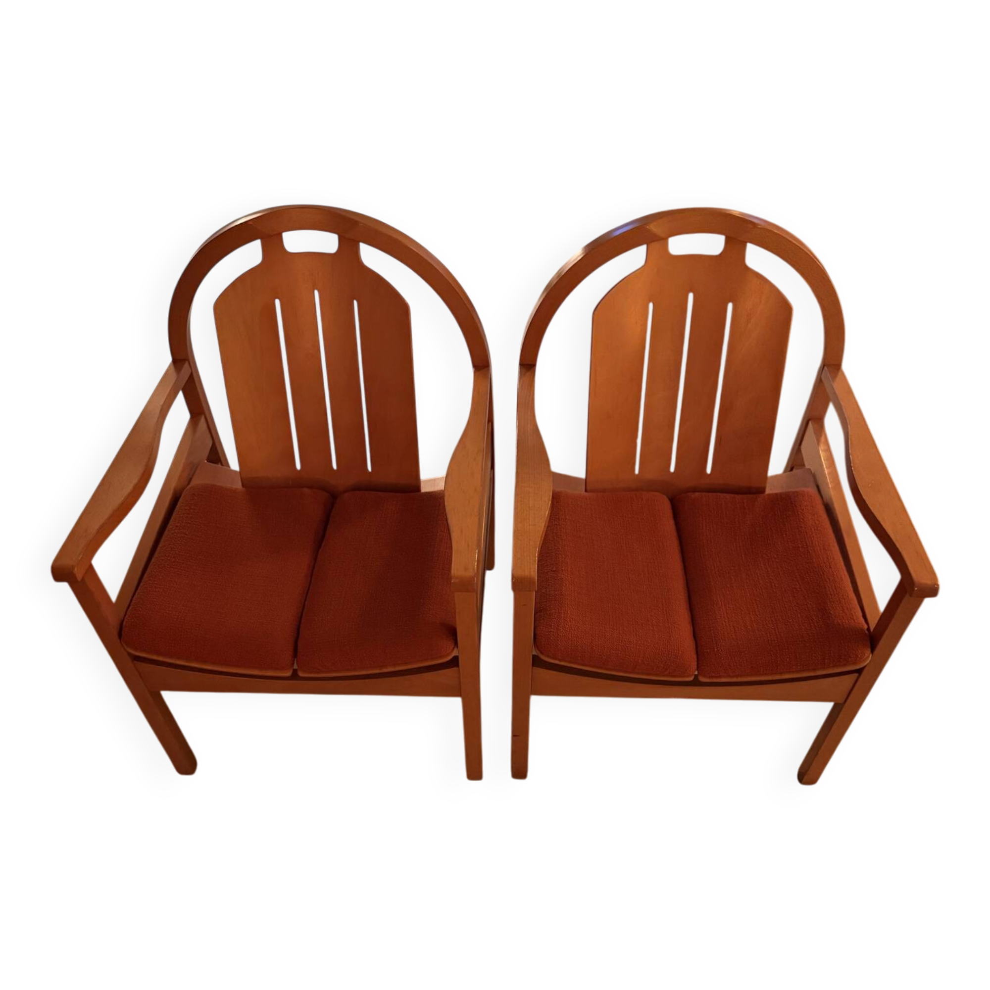 Pair of vintage Baumann armchairs – 1960s/70s design – Light wood