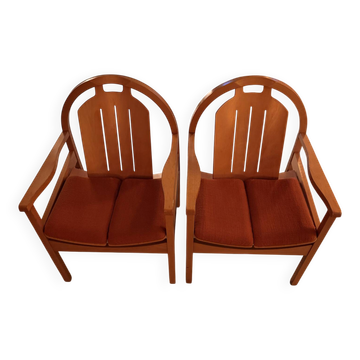 Pair of vintage Baumann armchairs – 1960s/70s design – Light wood