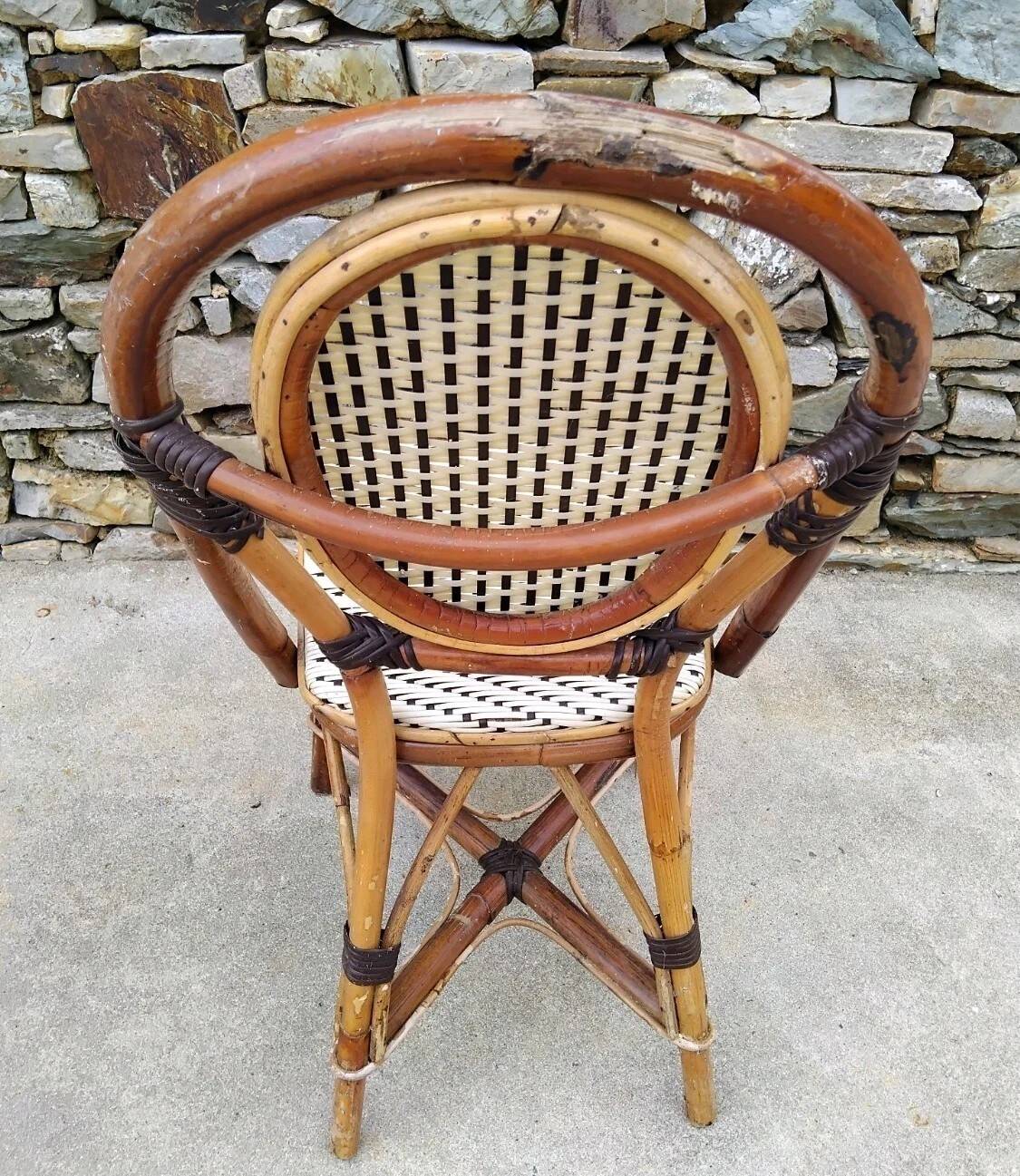 Pair of Vintage Wooden and Woven Plastic Bistro Chairs