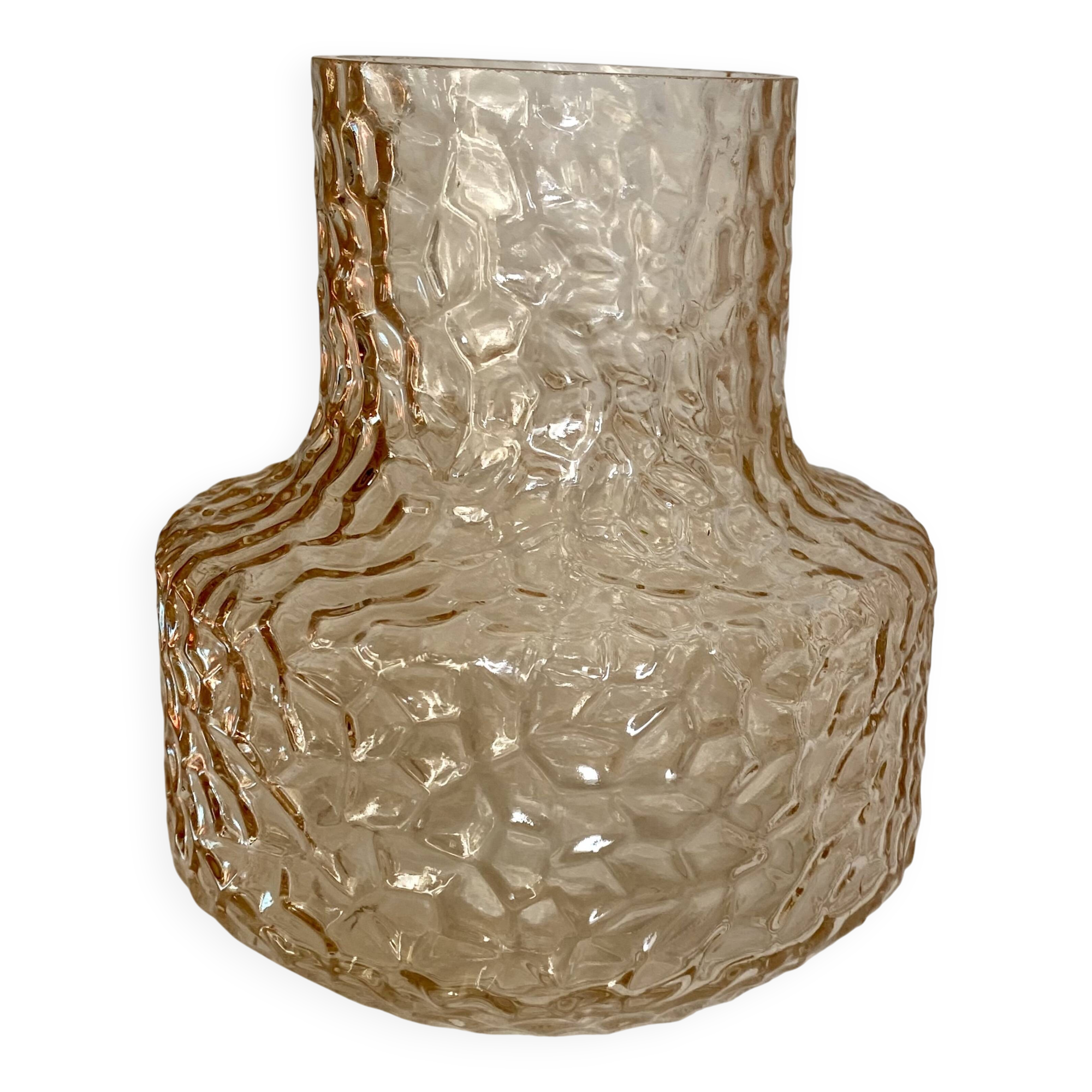 Vintage Scandinavian vase from the 1960s, textured tinted glass