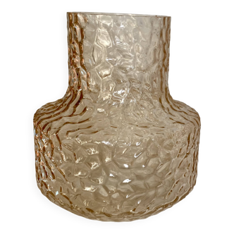 Vintage Scandinavian vase from the 1960s, textured tinted glass