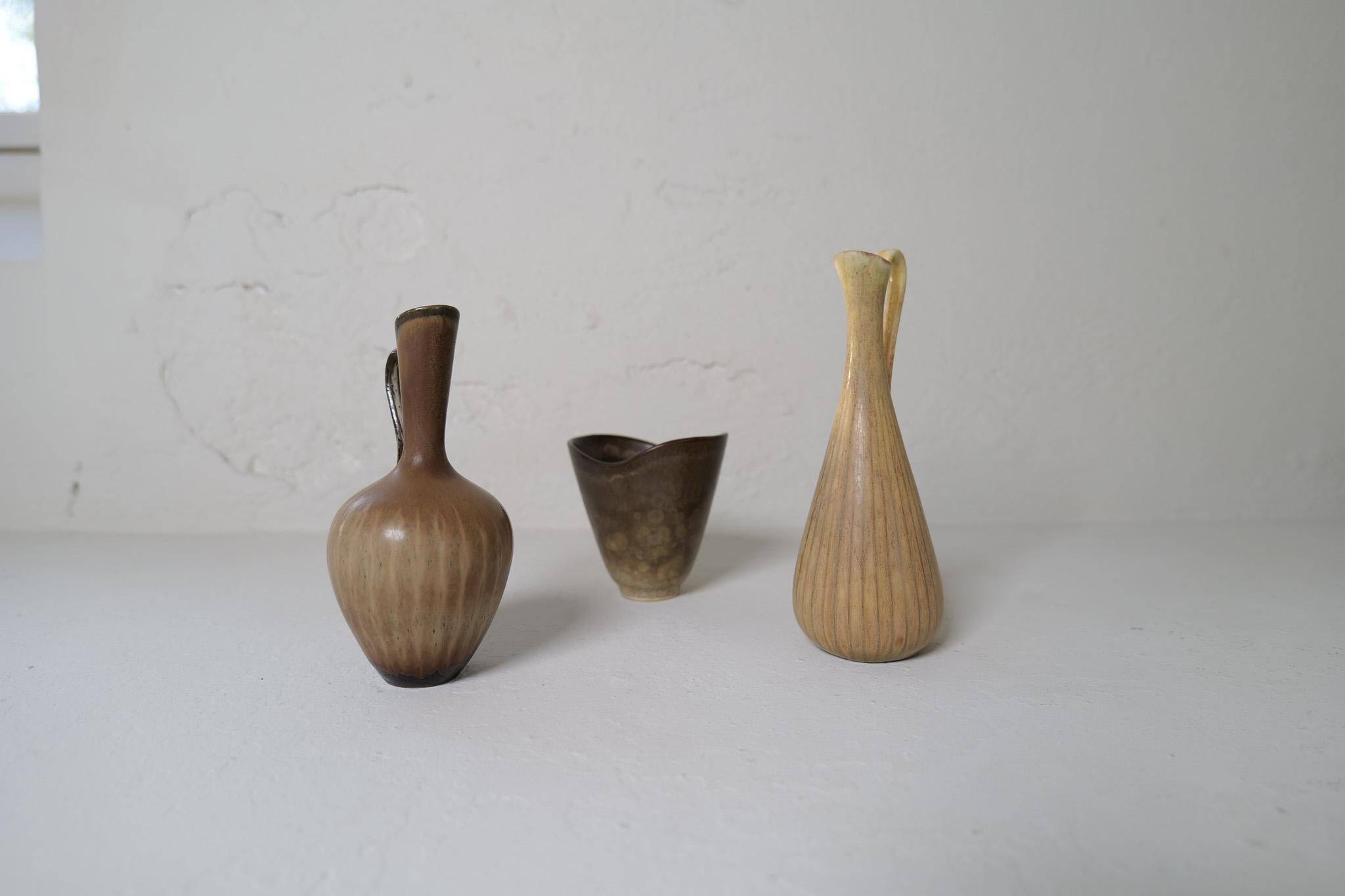 Collection of 3 ceramic vases by Gunnar Nylund Rörstrand Sweden, 1950s.