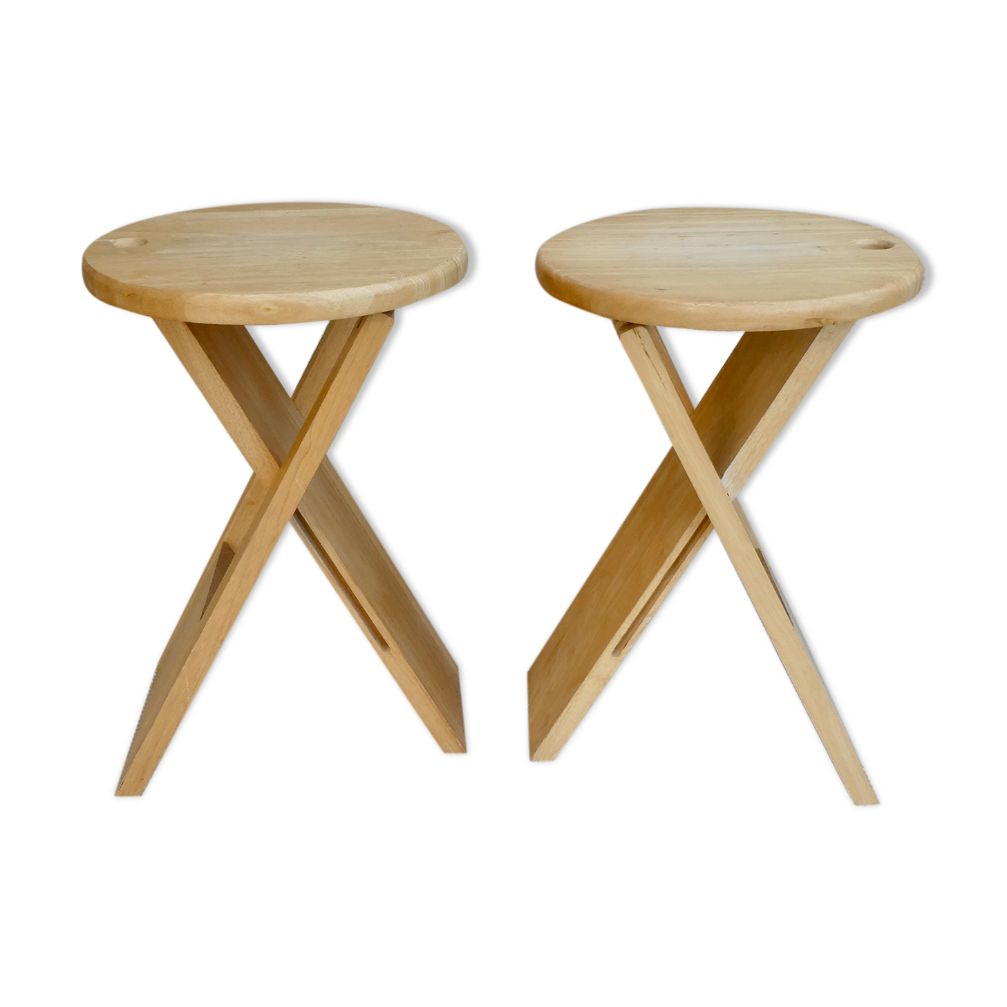 Pair of Adrian Reed wooden folding stools, 70s