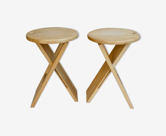 Paire de tabourets pliants en bois Adrian Reed, années 70