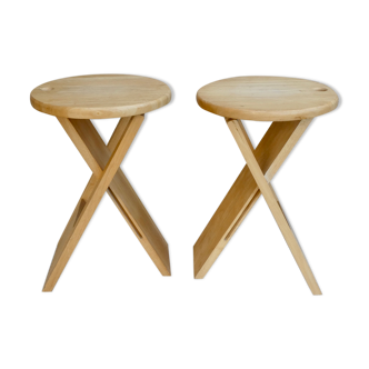 Pair of Adrian Reed wooden folding stools, 70s