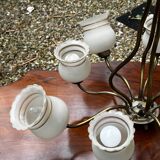Vintage Lustre Brass and Frosted Glass with White and Gold Large Grains 8 Lights