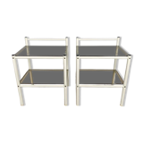 Pair of metal bedside tables and double smoked glass top from the 80s