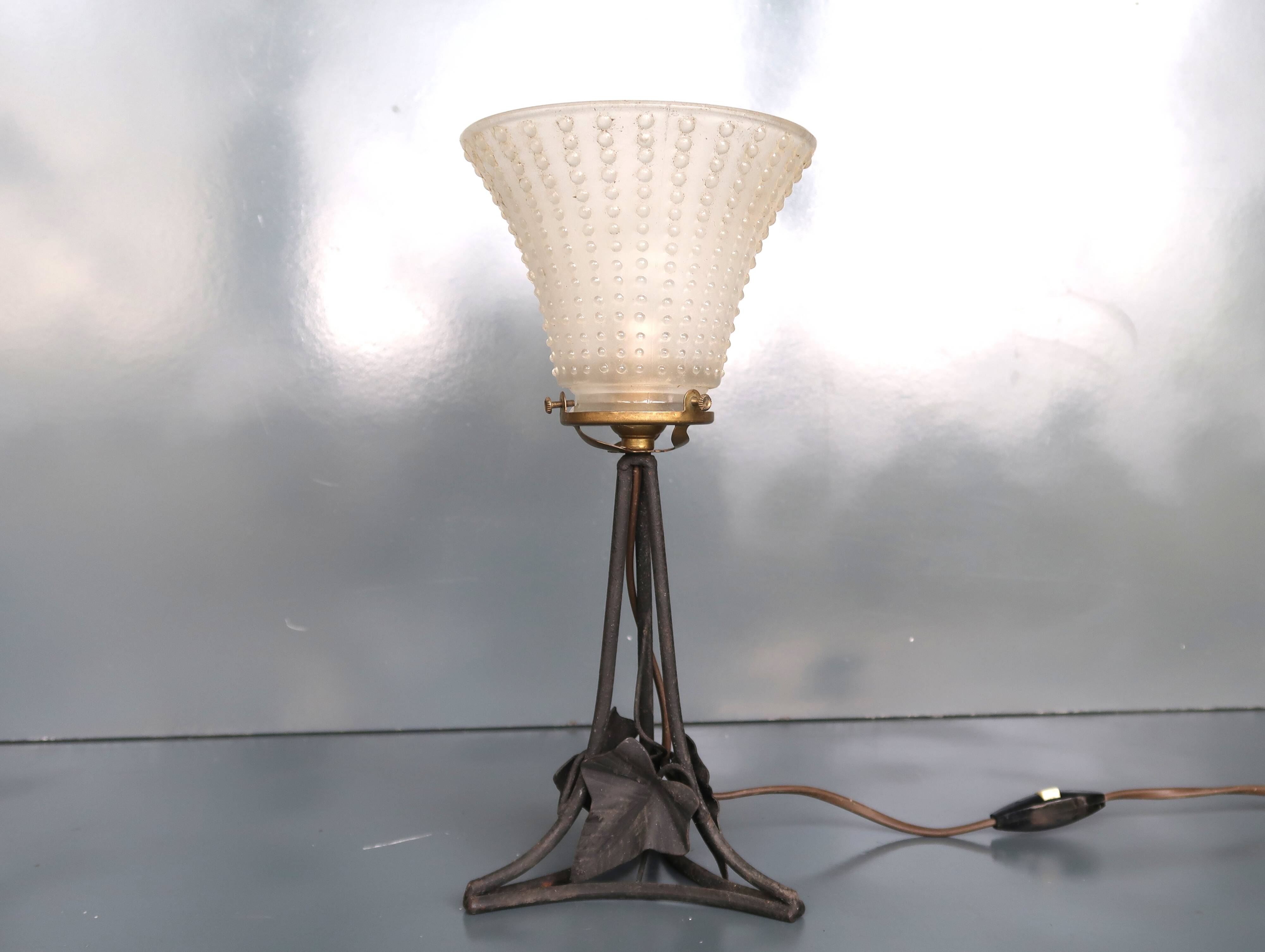 Art Deco lamp from the 1930s in metal and glass.