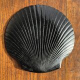 Pair of vintage black glass shell dishes D32 and D26