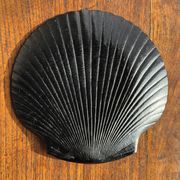 Pair of vintage black glass shell dishes D32 and D26