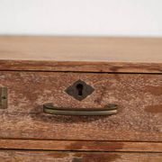 Small Japanese desk chest in oak and red pine, mid-Showa period, circa 1945–1970.