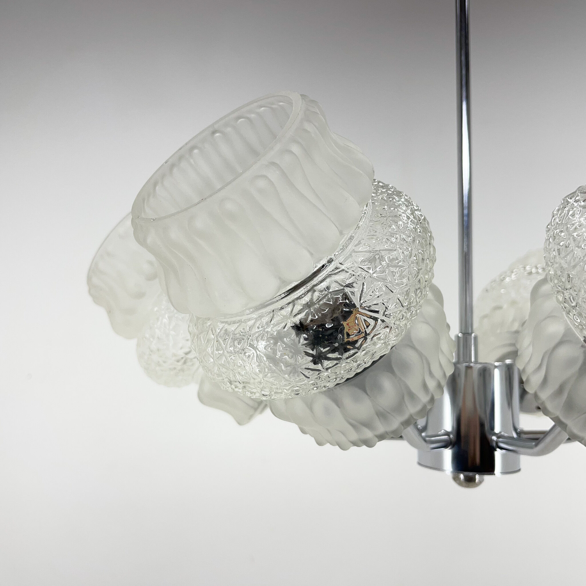 Mid-century glass & chrome chandelier, 1970's