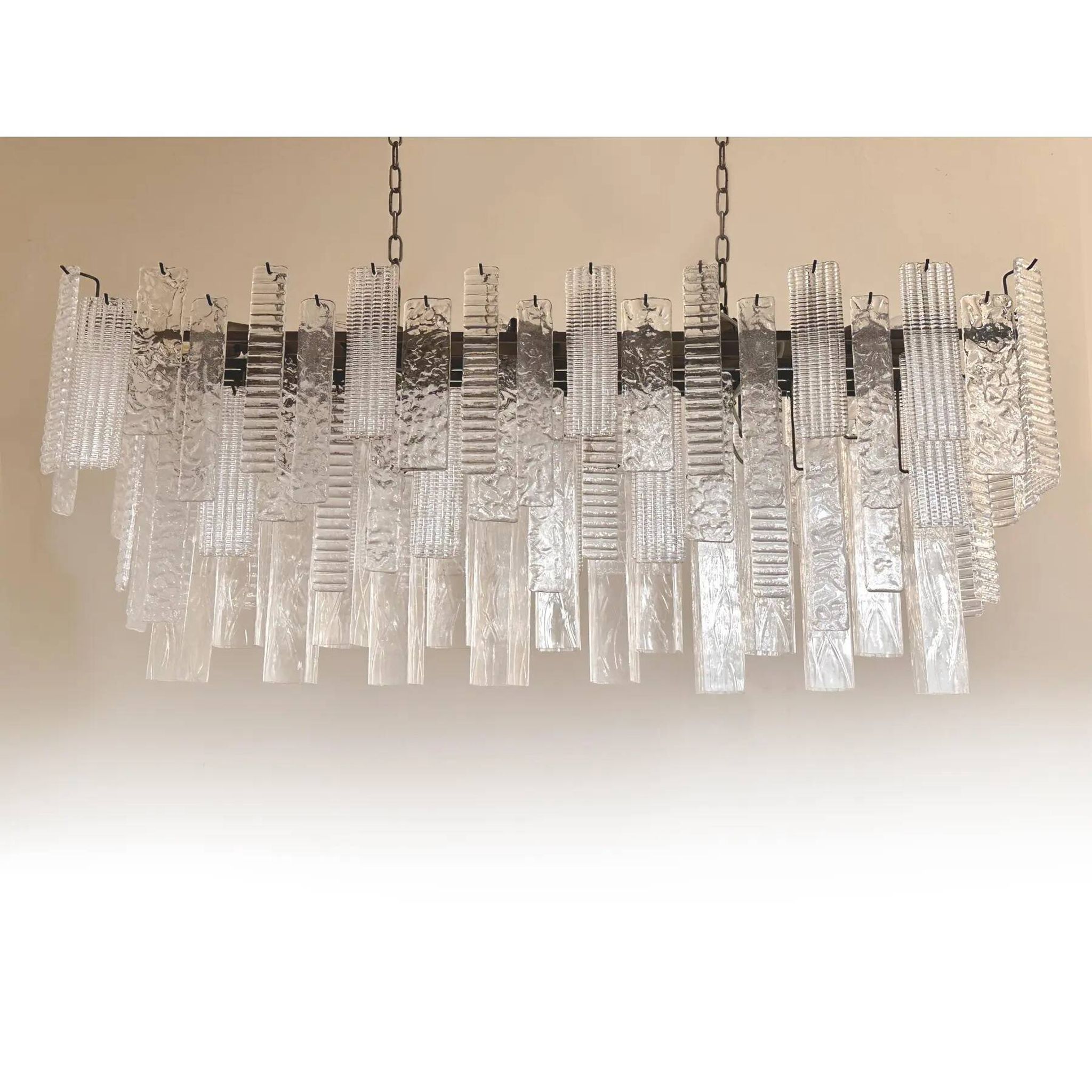 Contemporary Italian Rectangular Strip “Listelli” Murano Glass Chandelier b
