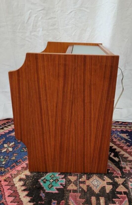 Bedside wood veneered teak, illuminating, 70s