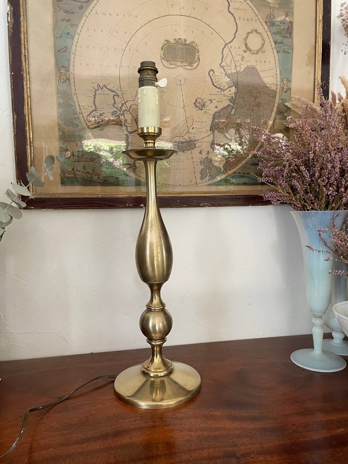 Vintage baluster lamp in golden brass 51cm