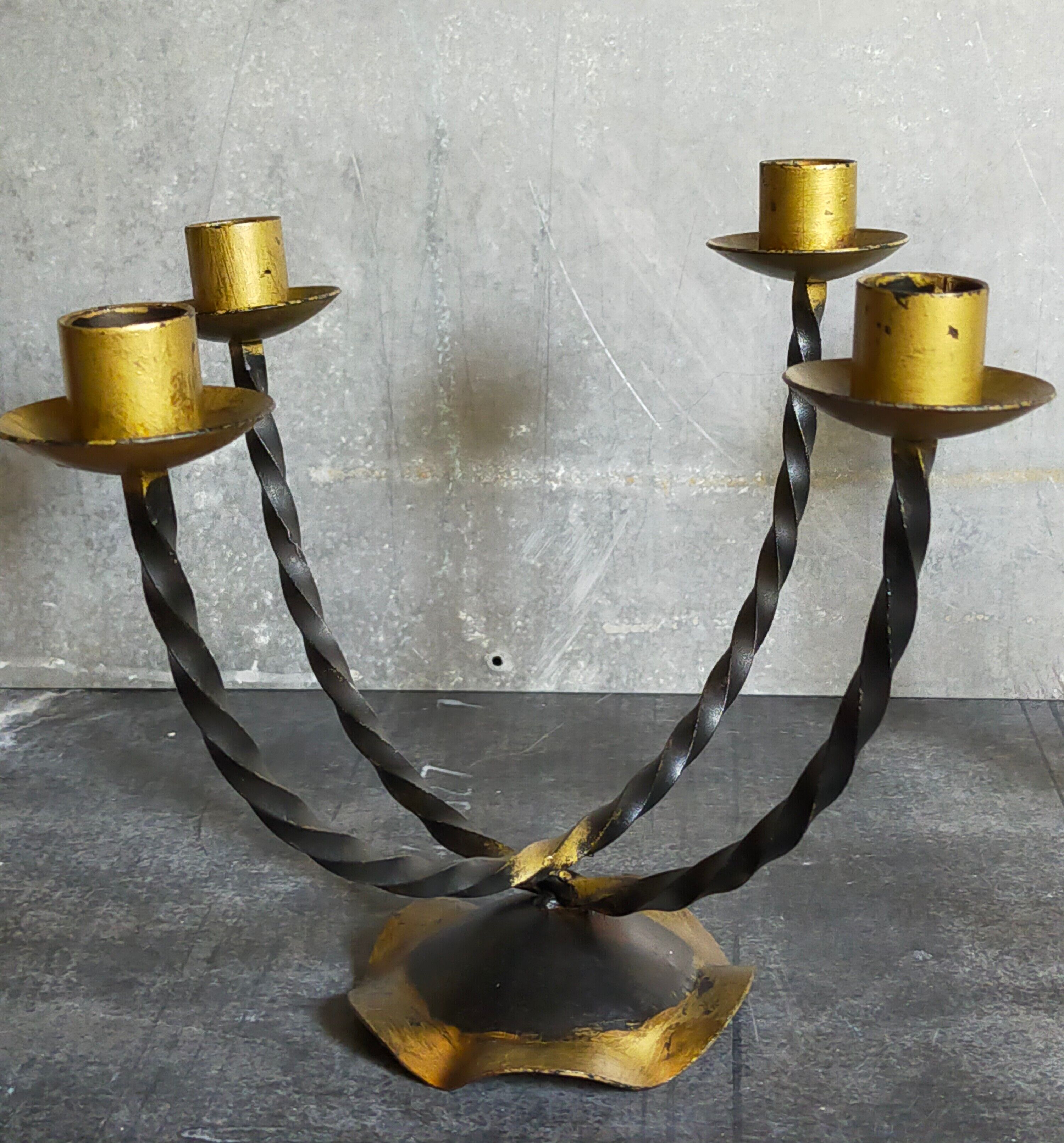 Pair of wrought iron candle holders four arms 50s