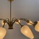 Brass chandelier, textured glass, 1960.