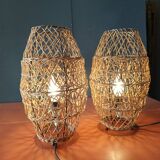Pair of vintage rattan lamp
