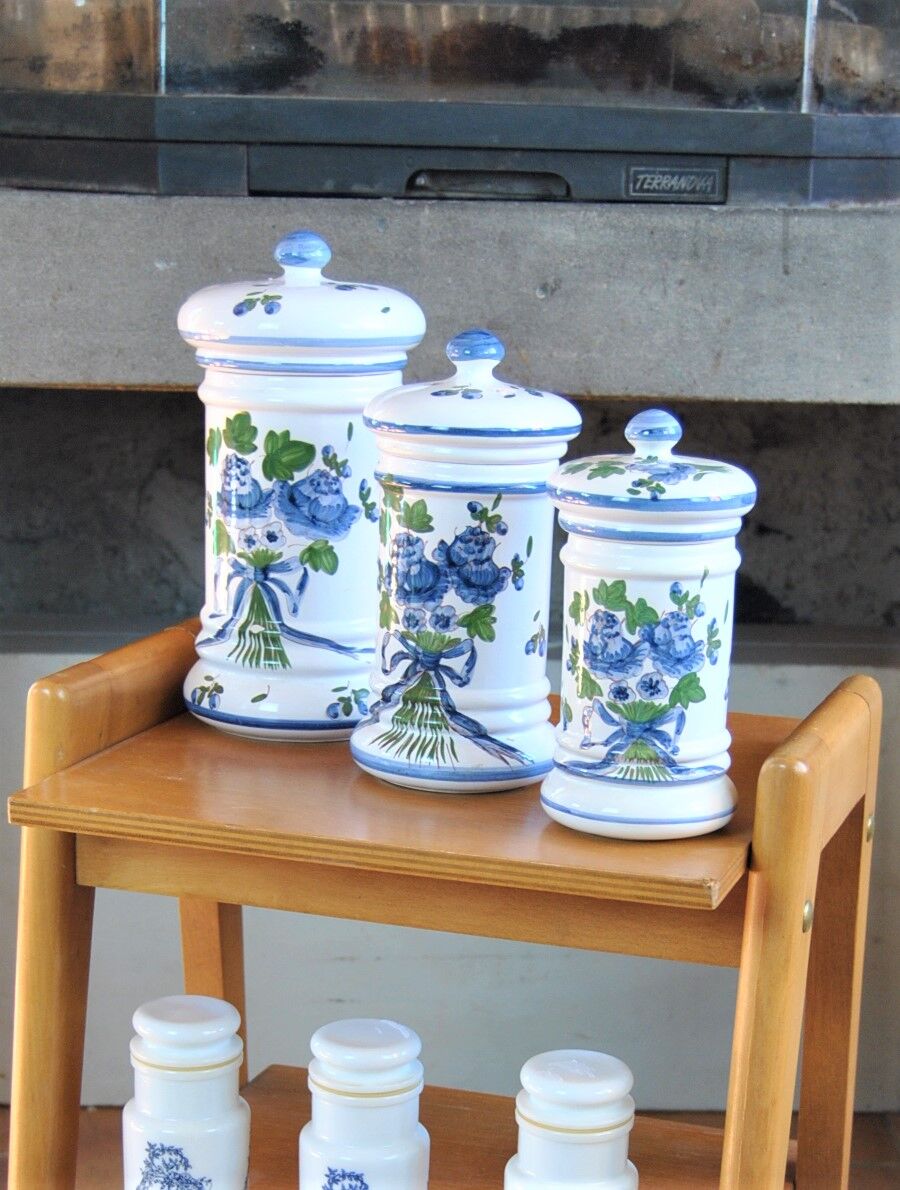 Set of 3 hand-painted cotton pots