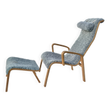Vintage Easy Chair with Ottoman Sheepskin Midcentury Scandinavian design