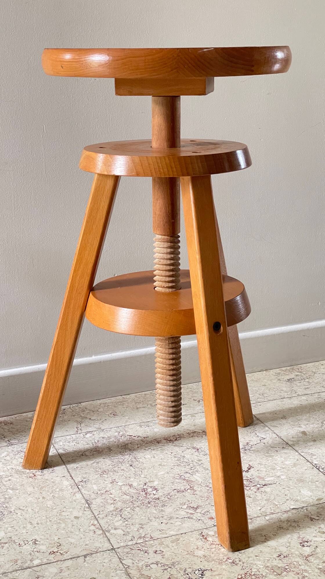 Vintage Solid Beech Screw Stool