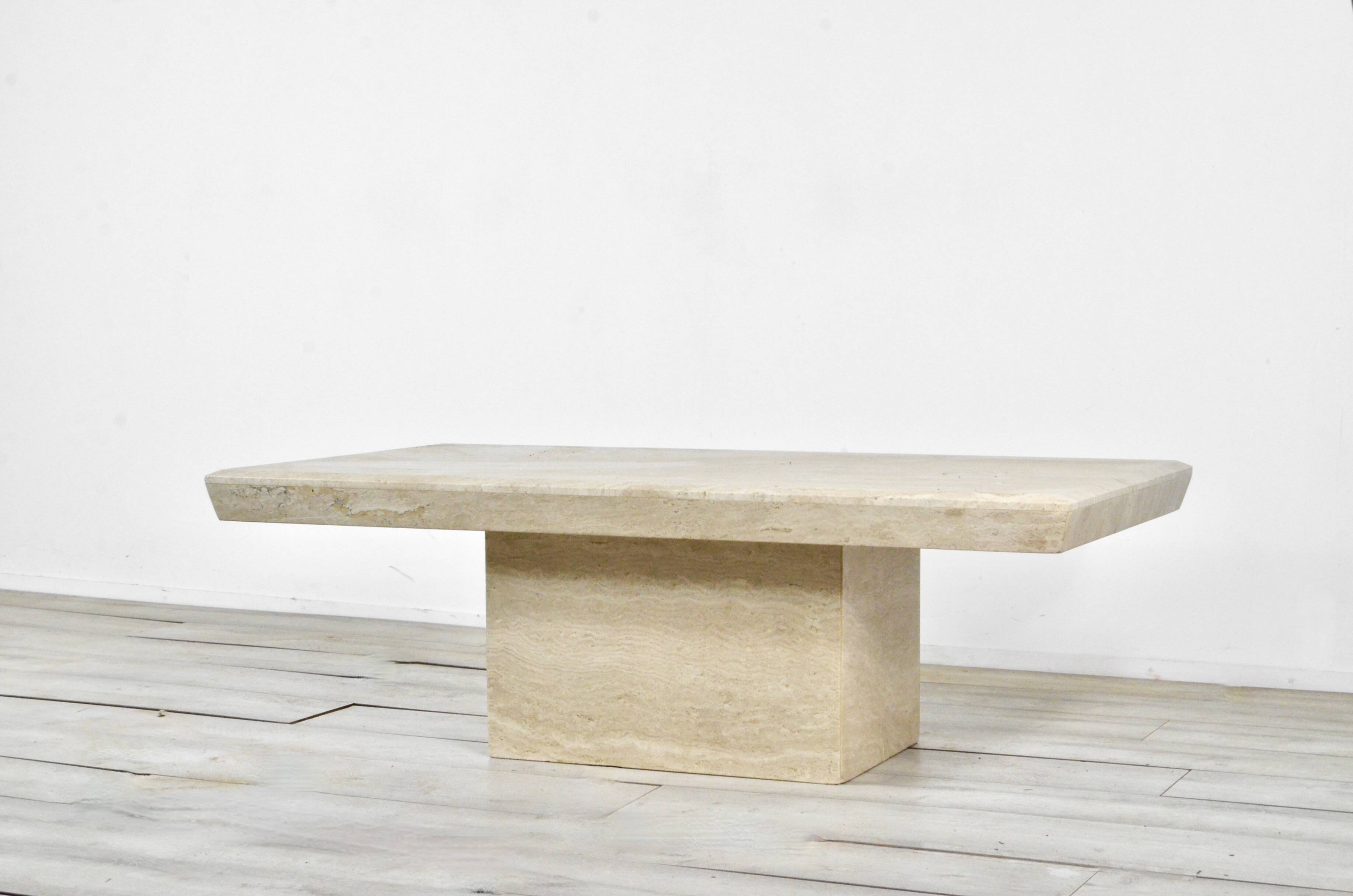 1970s Italian Travertine Minimalist Geometric Coffee Table. Vintage Modern