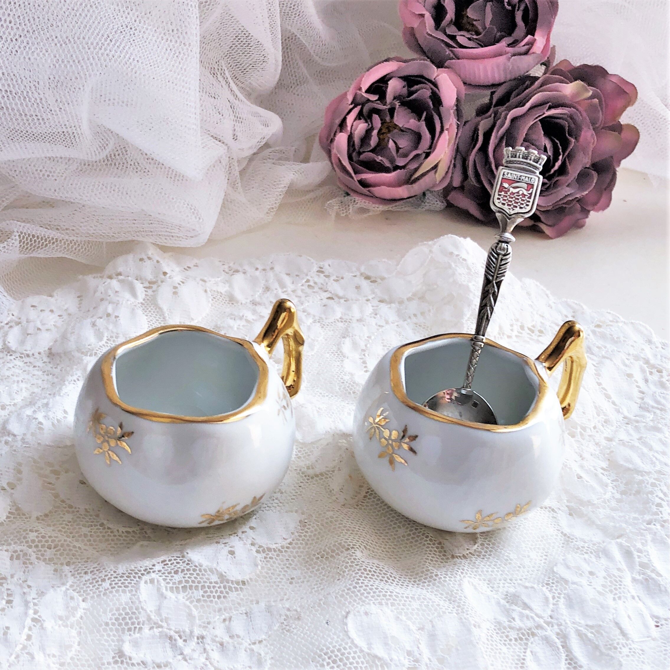 Paire de salerons salières en porcelaine de Luxe de France