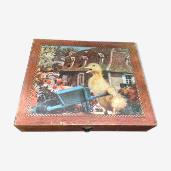 Ancienne boîte de jeu de cubes en bois