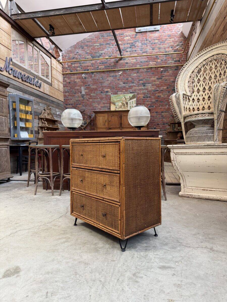 Wicker and rattan chest of drawers from the 1960s