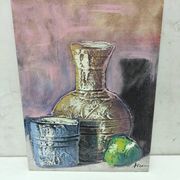 Textured still life on wood