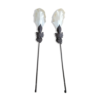 Pair of Murano metal and glass sconces