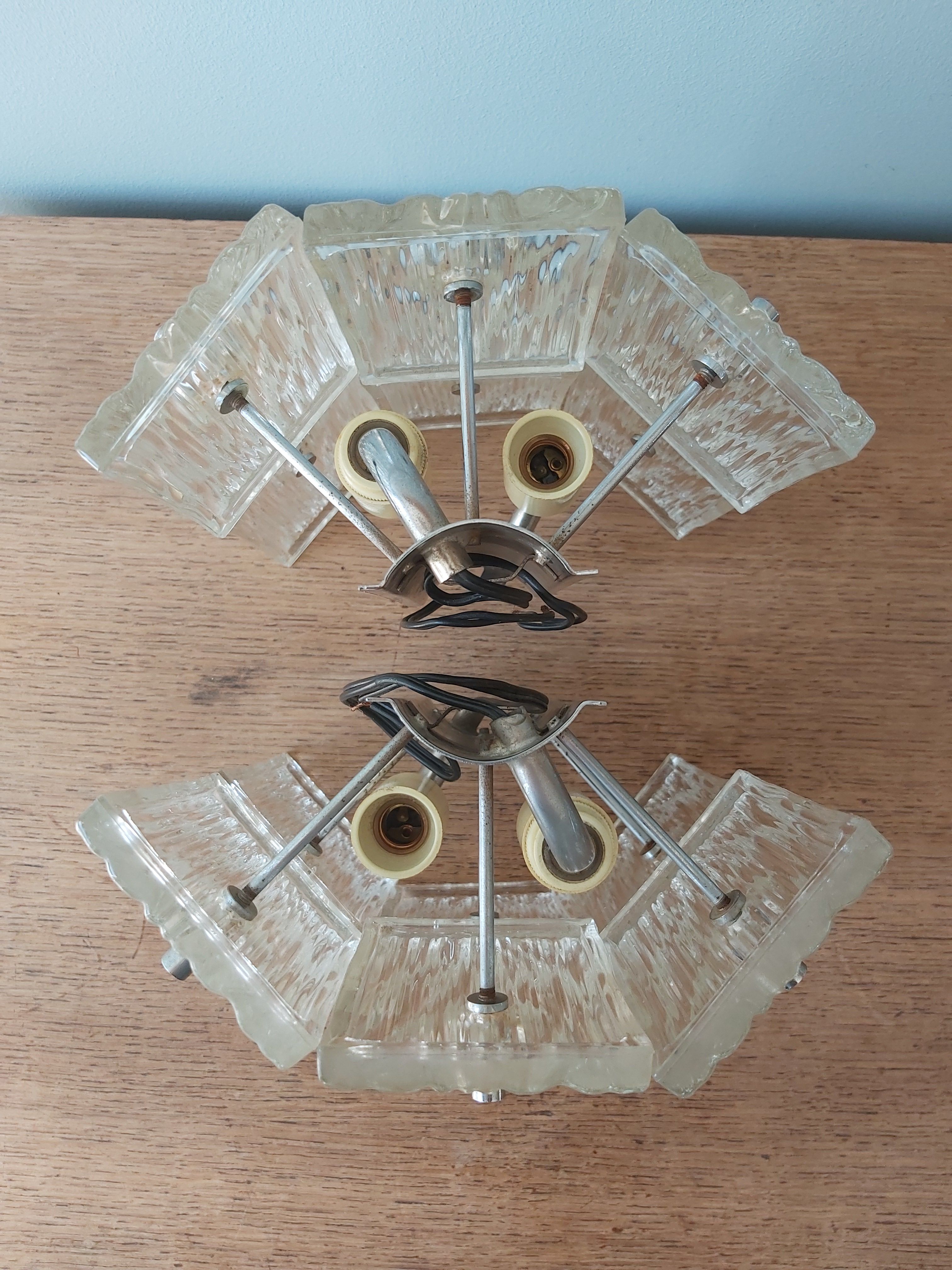 Pair of vintage frosted glass wall lamps, 1960s