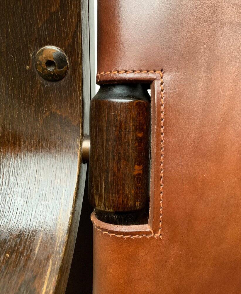 Brutalist Mid-Century Safari Armchair in Wood and Leather, 1960s