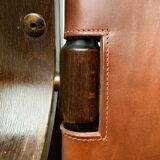 Brutalist Mid-Century Safari Armchair in Wood and Leather, 1960s