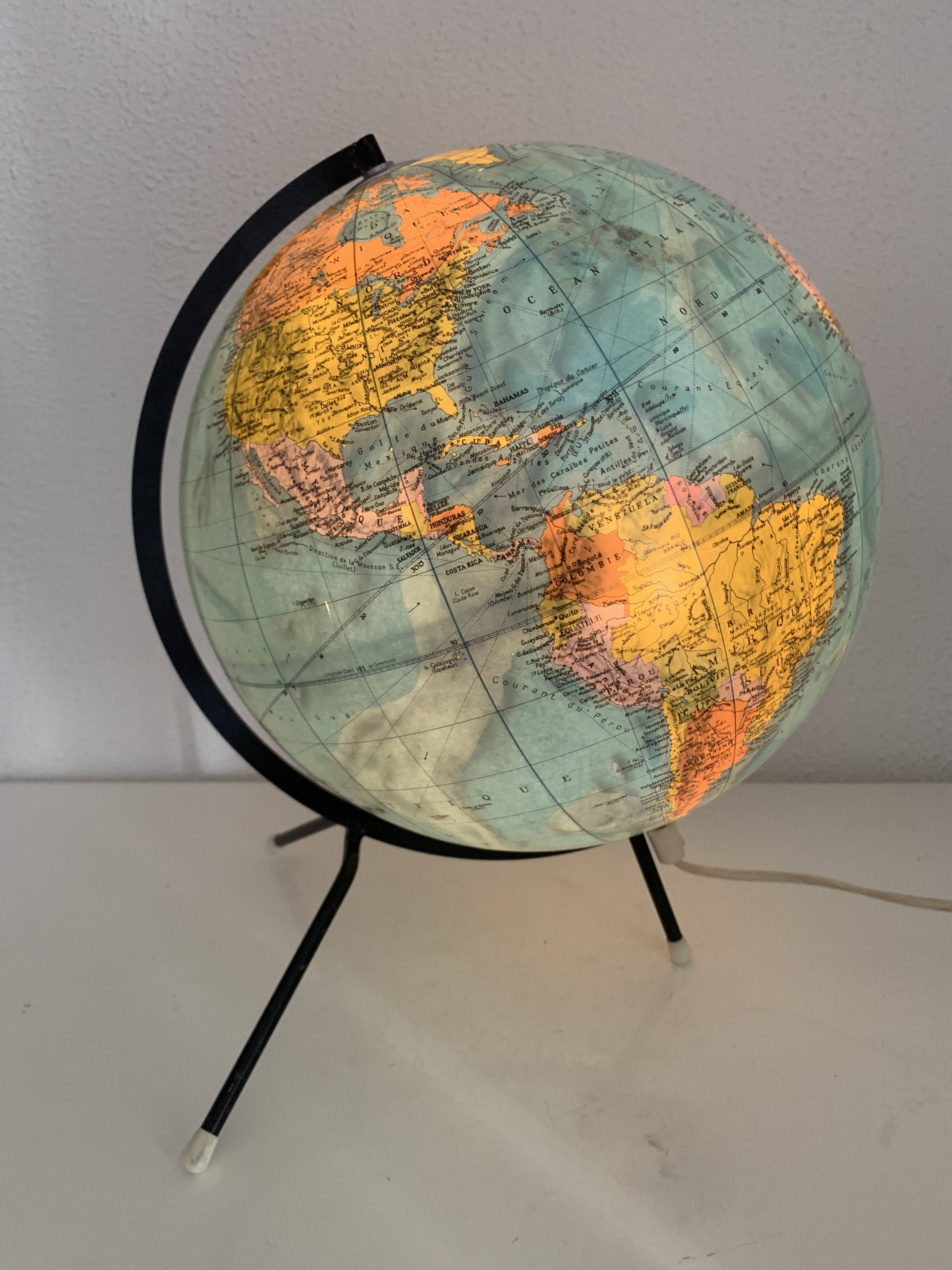 Taride Paris France vintage 1986 black tripod globe - 40 cm