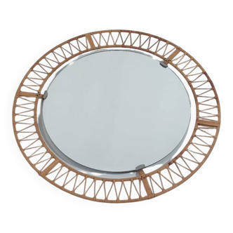 Miroir mural rond vintage en rotin, style bohème et ethnique
