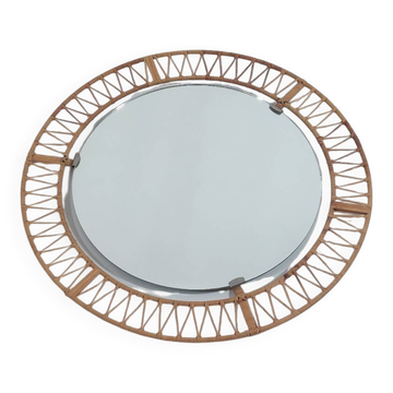 Miroir mural rond vintage en rotin, style bohème et ethnique