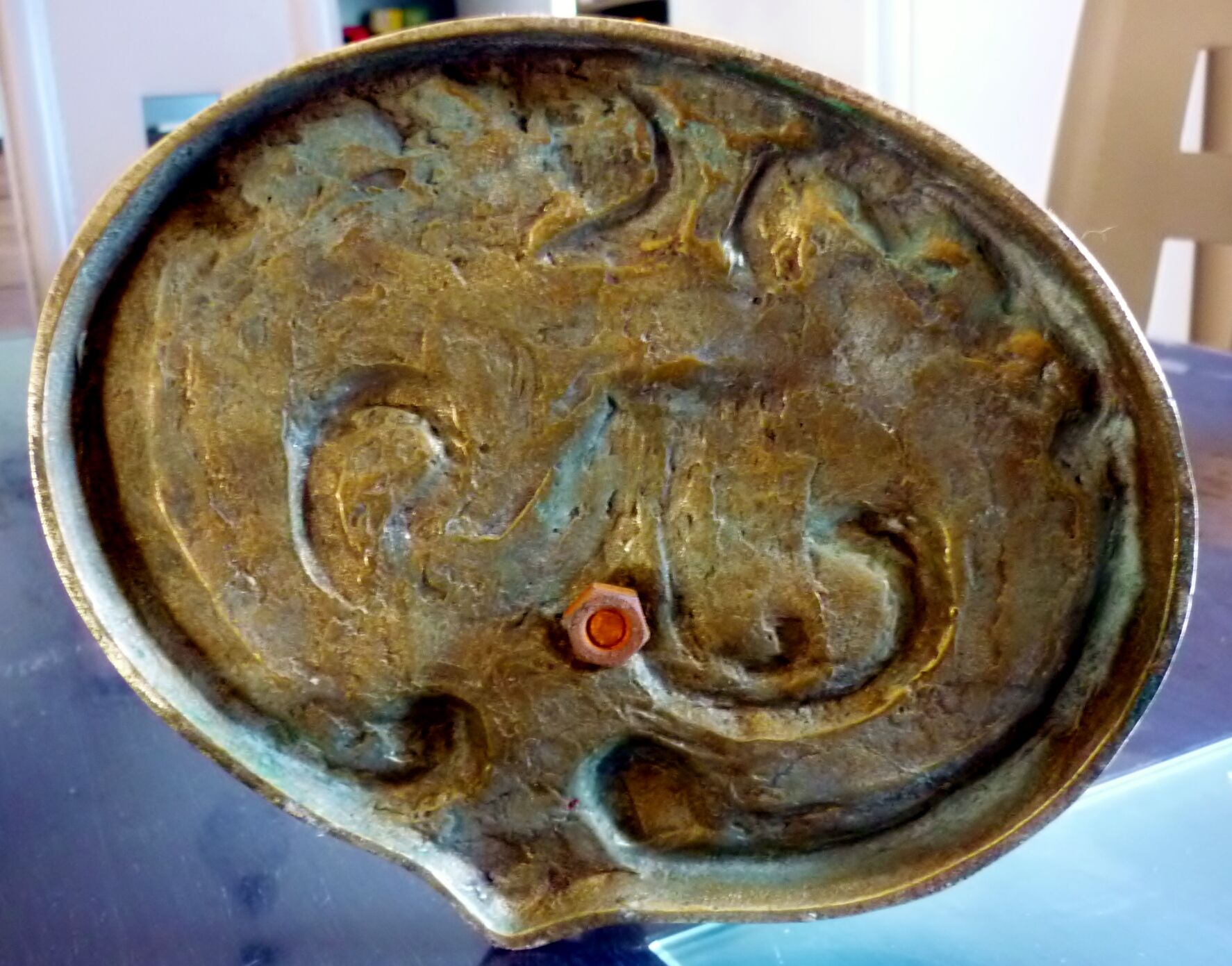 Servant, accessories fireplace, marked chiseled bronze and brass, 5 pieces