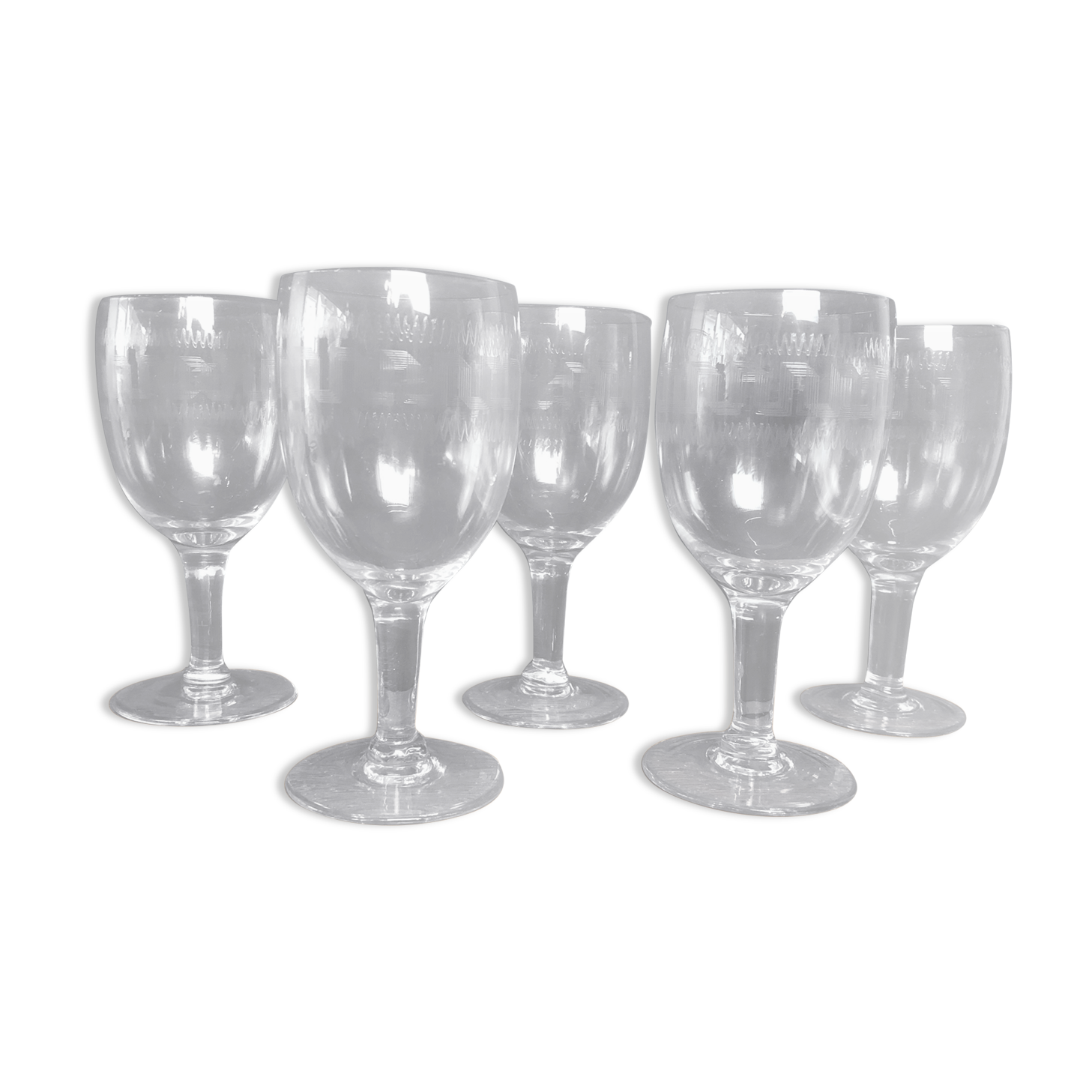5 crystal wine glasses engraved decoration