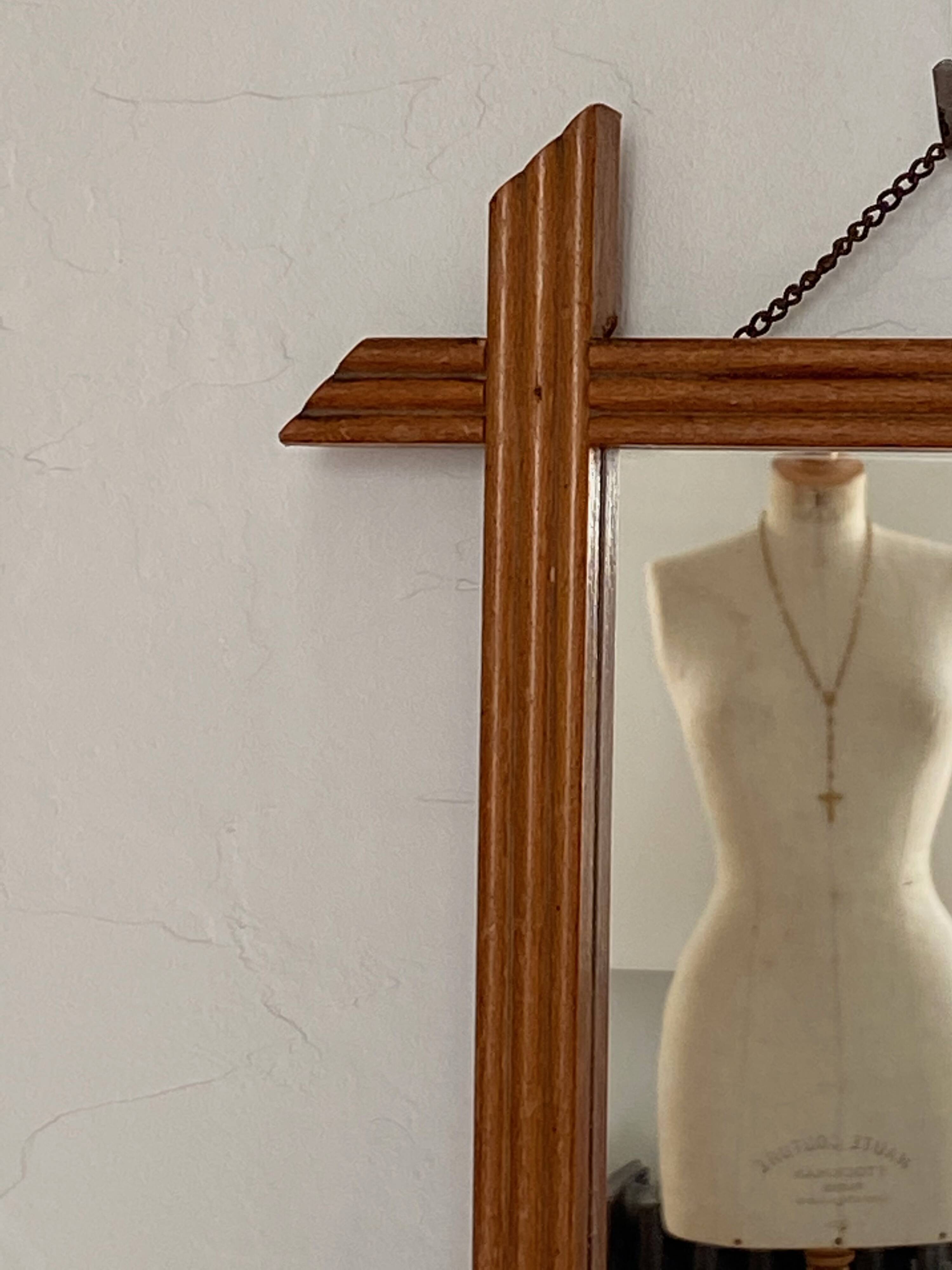 Blonde wooden barber mirror