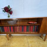 Buffet/bibliothèque mince en teck style rétro vintage milieu du siècle, abattant style cocktail, années 1960