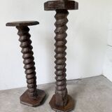 Paire de piédestal colonnes vis de pressage chêne 1900