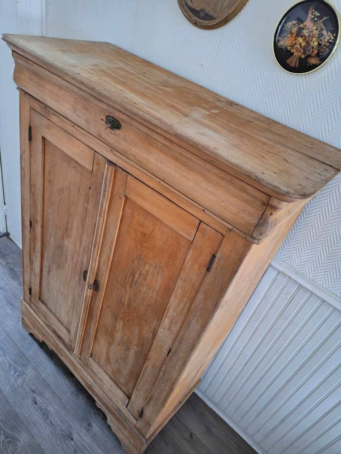 Large vintage linen cabinet, old Parisian buffet furniture, wardrobe