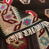 Old black anatolian oushak kilim rug with colorful patterns 305 X 173 cm