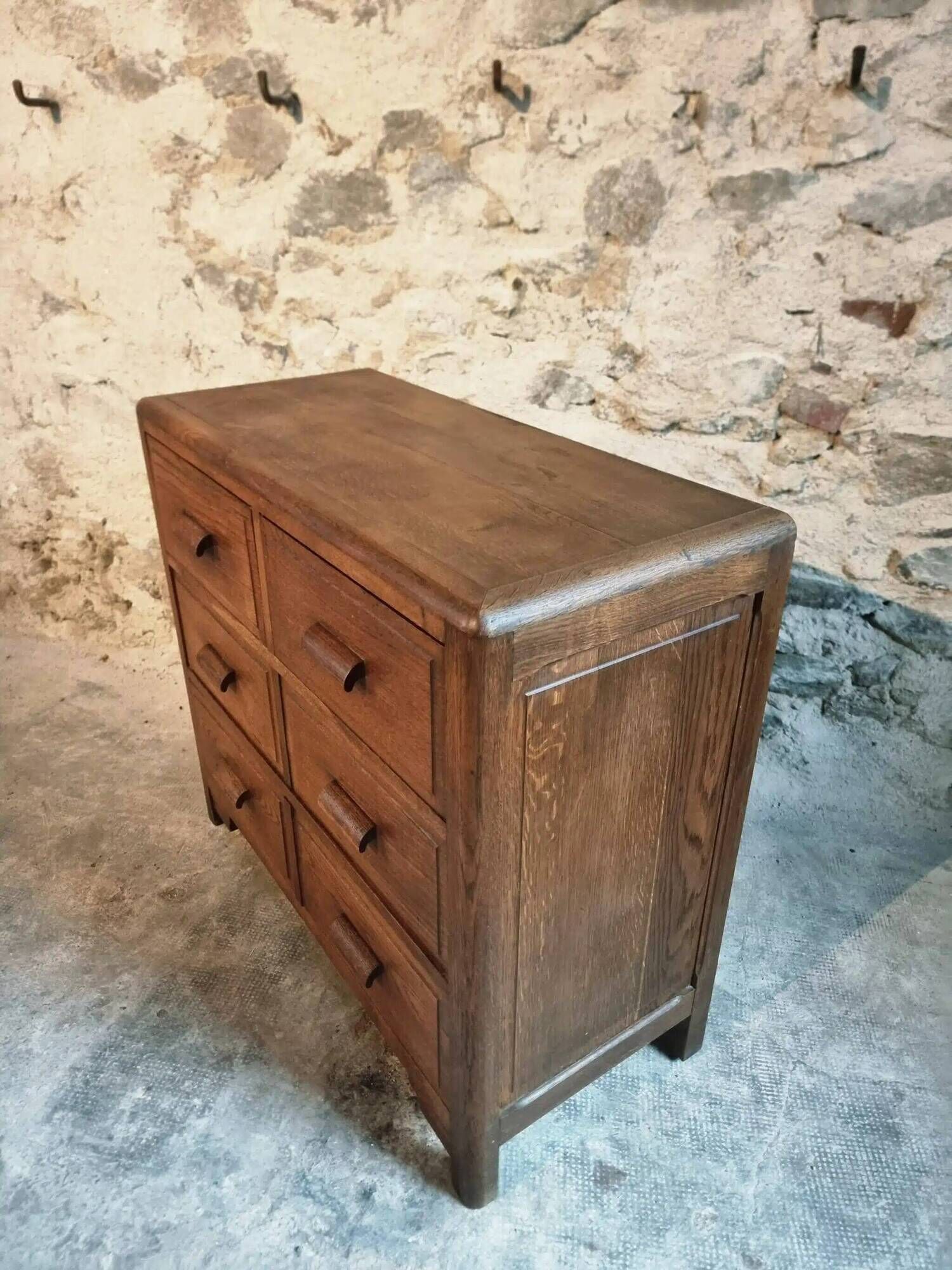 Vintage French Oak Chest of Drawers – 1930s, Solid Oak Storage Cabinet with Four Drawers