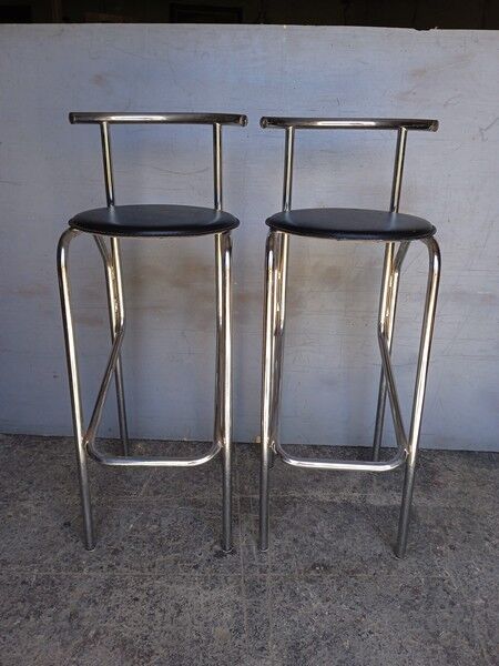 2 bar top stools metal chrome design 1980